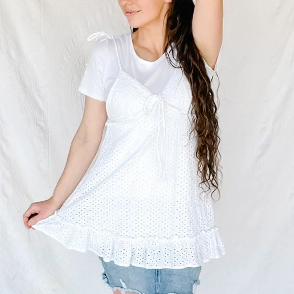 Skyler + Madison white eyelet peasant tank dress.
Size S. - Picture 1 of 3
